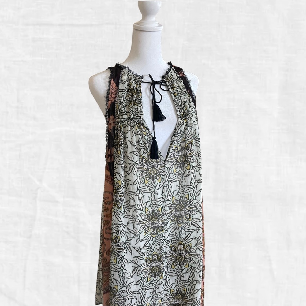 FREE PEOPLE Floral Sleeveless Dress with Tassel Tie